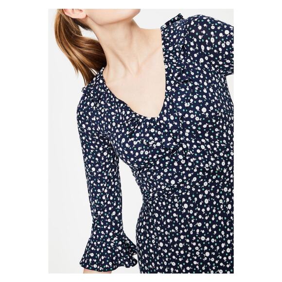 Boden Blue Daisy Print Michaela Ruffle Wrap Dress Sz.16R - Picture 5 of 16